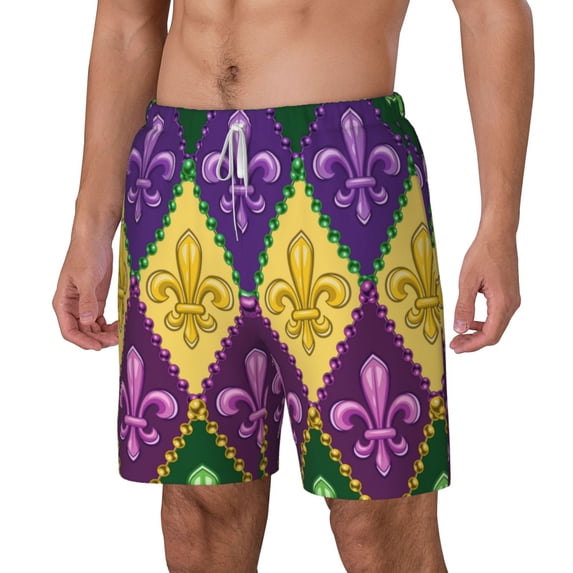 Goofa Mardi Gras4 Printed Men's Swim Trunks Board Shorts Quick Dry Mens Swimming Trunks with Compression Liner,Breathable Fit Hawaii Beach Shorts-XX-Large