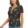 thumbnail image 1 of Goofa Mardi Gras6 Pattern Womens Deep V Neck Low Cut Tops Casual Summer Short Sleeve Ribbed Knit T-Shirts-Large, 1 of 5