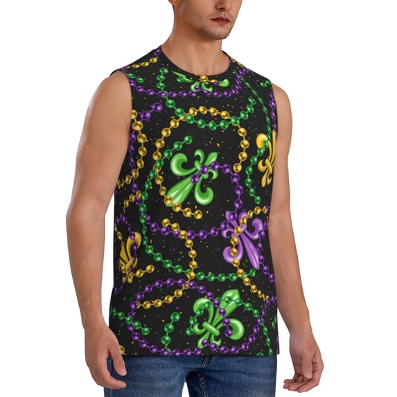 Goofa Mardi Gras6 Printed Men's Sleeveless T-Shirt - Athletic Gym Workout Tank Top for Men - Moisture-Wicking, UPF 30+ Quick-Dry Muscle Tee-XX-Large