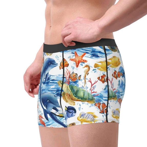 Goofa Marine Animals Printed Men's Boxer Briefs Underwear, Moisture-Wicking Underwear, Trunk,Soft and Breathable Cotton Underwear-