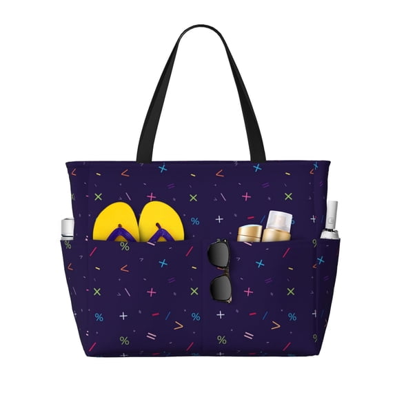 Goofa Mathematical Symbols Print Beach Bags Waterproof Beach Tote Bag Zipper Sandproof Swim Pool Bag Large Tote Beach Vacation Travel