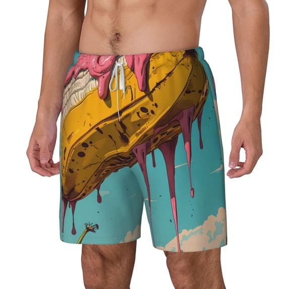 Goofa Melting Banana Fantasy Printed Men's Swim Trunks Board Shorts Quick Dry Mens Swimming Trunks with Compression Liner,Breathable Fit Hawaii Beach Shorts-Medium
