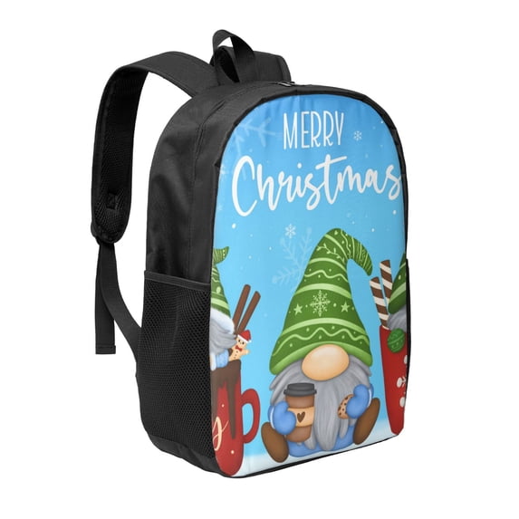 Goofa Merry Christmas Gnome Pattern 17in Student Backpack - School, Travel, Work Bookbag -Laptop Backpack,Water Resistant College School Computer Bag