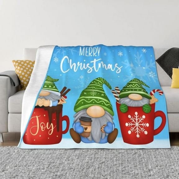 Goofa Merry Christmas Gnome Pattern Fleece Throw Blanket for Couch, Soft Checkered Flannel Blanket for Sofa, Warm Cozy Decorative Blanket Fall Decor Gift-40"x30"