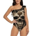 thumbnail image 1 of Goofa Metal Style Horned Skull Pattern Women's One Piece Swimsuits Tummy Control Bathing Suits Asymmetric One Shoulder Swimwear-Large, 1 of 6