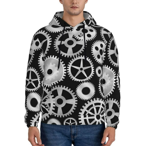 Goofa Metallic Gears for Men's Hooded Sweatshirt - Lightweight Pullover Hoodie with Kangaroo Pocket, Perfect for Everyday Wear-Medium