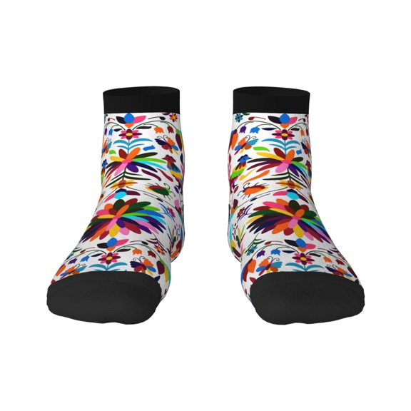 Goofa Mexican Bright Style Pattern Non Slip Socks with Grips for Elderly, Crew Socks Yoga Hospital Socks Cushioned Sole Gripper Socks for Men Women