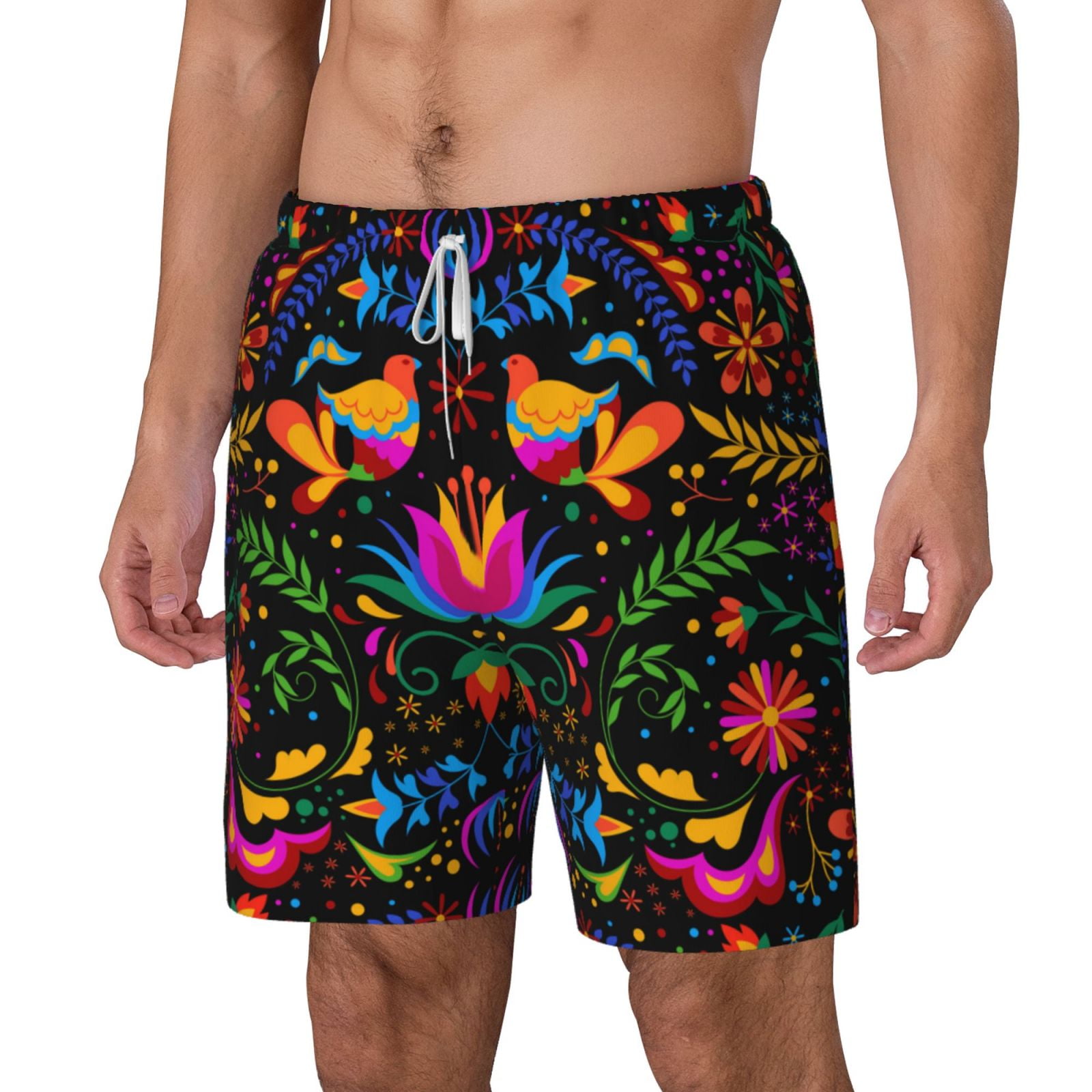 Goofa Mexican Flower Traditional1 Printed Men's Swim Trunks Board ...