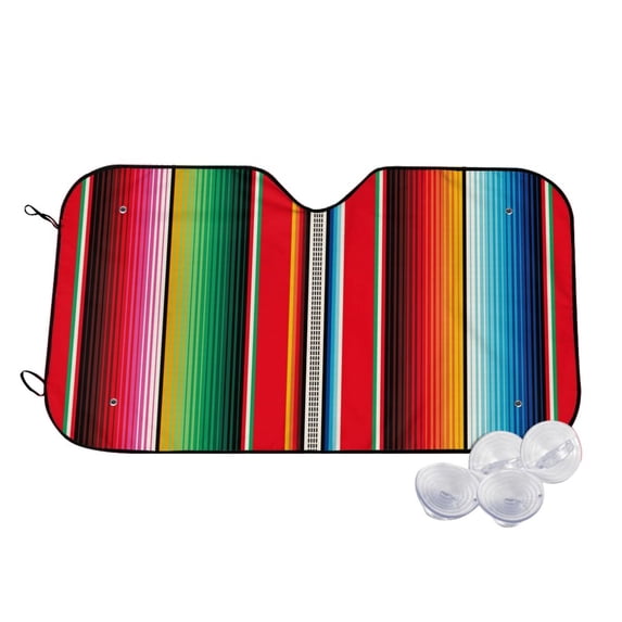 Goofa Mexican Serape Blanket Stripes Printed Car Windshield Sunshade,Foldable Reflective Sun Visor,UV Protection Heat Blocker Sunshade,Car Cooling Accessory-Small