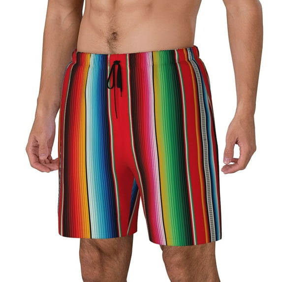 Goofa Mexican Serape Blanket Stripes Printed Men's Swim Trunks Board Shorts Quick Dry Mens Swimming Trunks with Compression Liner,Breathable Fit Hawaii Beach Shorts-