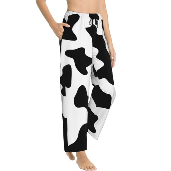 Goofa Milk Cow Printed Soft Pajama Pants for Women, Wide Leg Comfy Casual Lounge Yoga Pants-Small