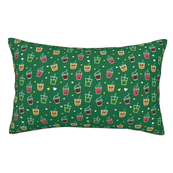 Goofa Milk Tea Print Plush Throw Pillow Case, Soft Velvet with Hidden Zipper, Decorative Cushion Cover for Sofa, Bed, Car, and Home Décor-16"x24"