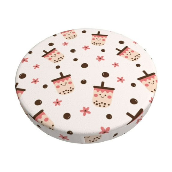 Goofa Milk Tea Printed Stool Covers Round, Waterproof Round Bar Stool Covers Anti-Slip Round Bar Stool Seat Cover with Elastic Bands Durable -