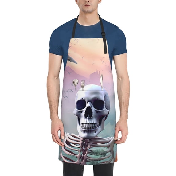 Goofa Mist Sunflower Skull Printed Waterproof Apron 33" Chef Aprons for Men Heavy Duty Chemical Work Apron Adjustable Bib Apron
