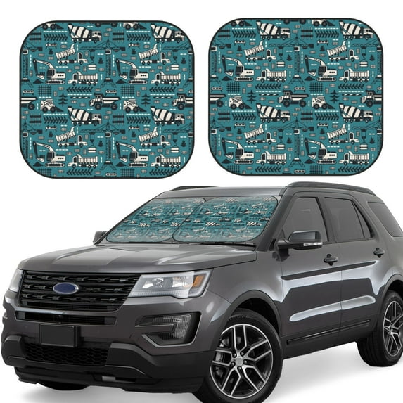 Goofa Modern Excavator Pattern 2 Piece Car Windshield Sun Shade Foldable | Front Windshield Shade for Sun, Heat and UV Rays | Sunshade for Car Front Window-