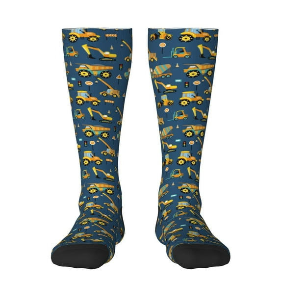 Goofa Modern Excavator Pattern Adult Stockings, Color-Block Knee High Socks, Comfortable and Breathable, Soft and Stretchable, Sports, and Decoration