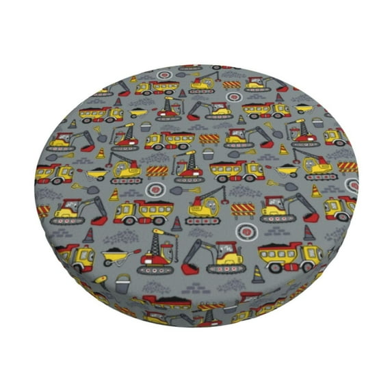 Goofa Modern Excavator Printed Stool Covers Round, Waterproof Round Bar Stool Covers Anti-Slip Round Bar Stool Seat Cover with Elastic Bands Durable -14 inch