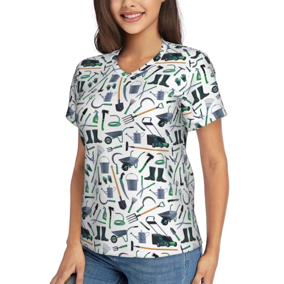 Goofa Modern Industry Pattern Women's Slim-Fit Short-Sleeve V-Neck T-Shirt,Classic-Fit Short-Sleeve V-Neck T-Shirt-Large