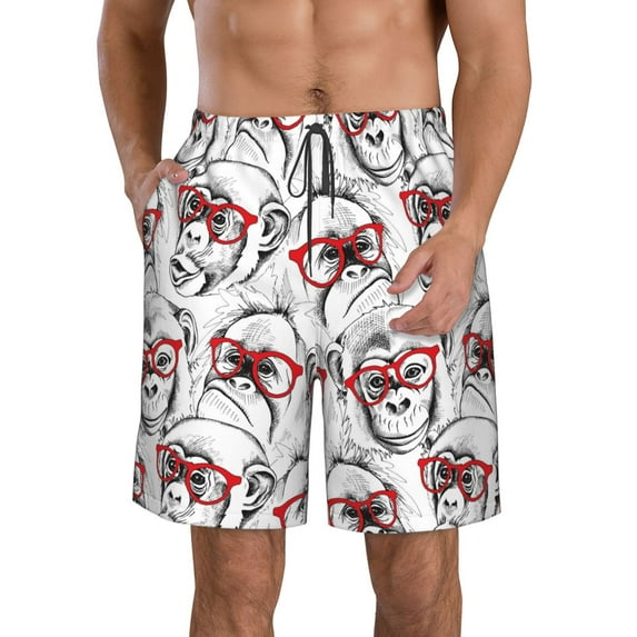 Goofa Monkey Printed Mens Swim Trunks Summer Quick Dry Short Beach Swimwear Bathing Suits-Medium