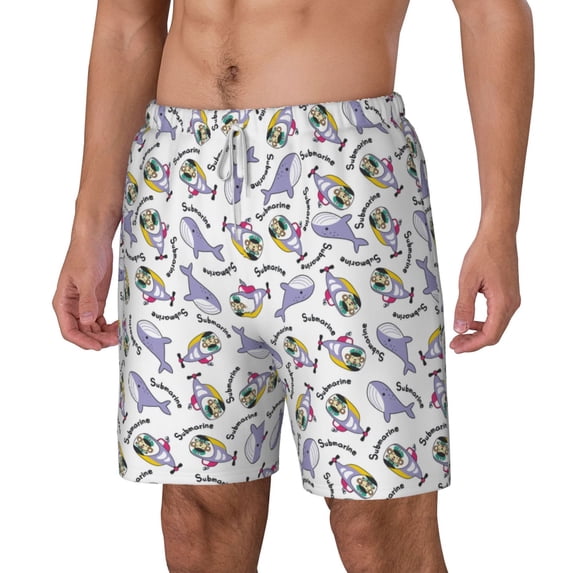 Goofa Monkey Submarine Captain Printed Men's Swim Trunks Board Shorts Quick Dry Mens Swimming Trunks with Compression Liner,Breathable Fit Hawaii Beach Shorts-Small