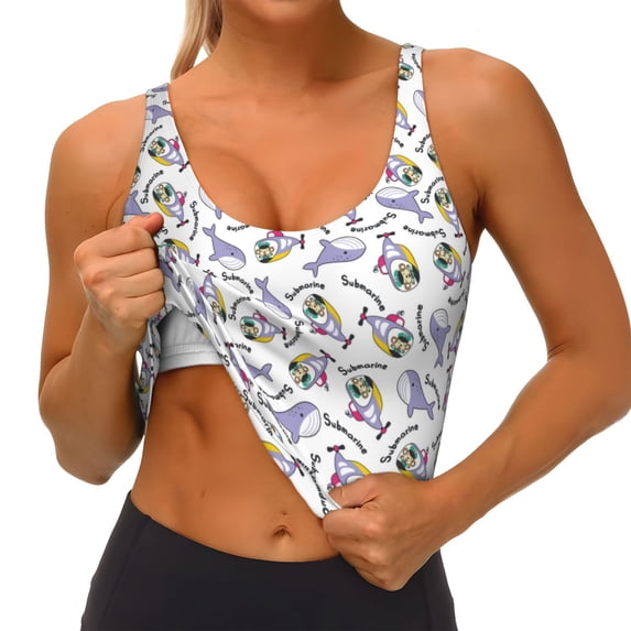 Goofa Monkey Submarine Captain Printed Sports Bras for Women, High Impact Running Bra Workout Crop Tank Tops Longline Sports Bra Push up-XX-Large