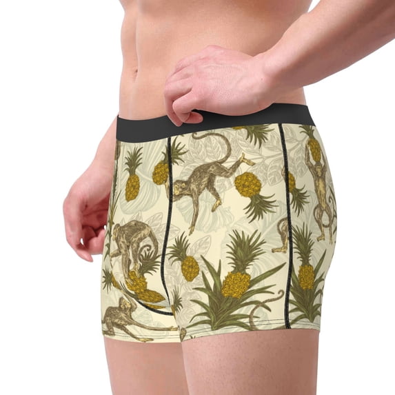 Goofa Monkeys and Pinealpples Printed Men's Boxer Briefs Underwear, Moisture-Wicking Underwear, Trunk,Soft and Breathable Cotton Underwear-Medium