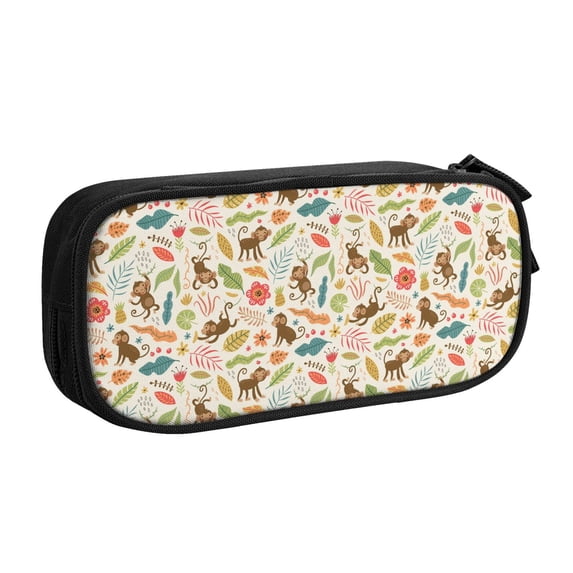 Goofa Monkeys in the Jungle Pattern Big Capacity Pencil Pen Case Office College Large Storage High Capacity Bag Pouch Holder Box Organizer