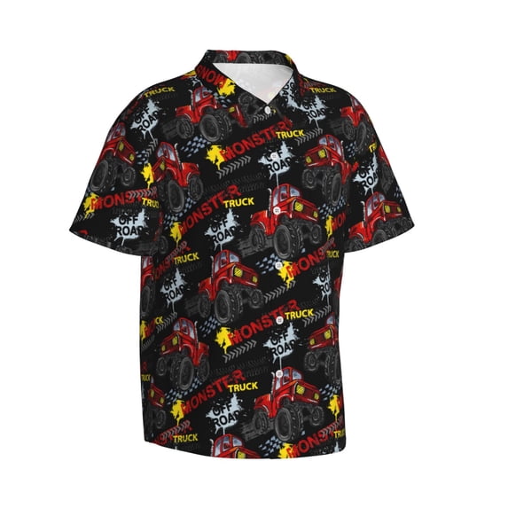 Goofa Monster Truck Hawaiian Shirt for Men, Unisex Summer Beach Casual Short Sleeve Button Down Shirts,Aloha Tropical Floral print shirt-XX-Large