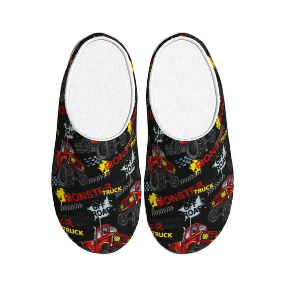 Goofa Monster Truck Print Womens Mens Cotton Lightweight House Slippers , Washable Home Slippers,Indoor Comfy Bedroom Cozy Slippers-35/36
