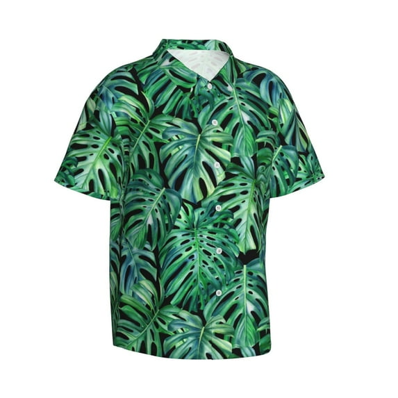Goofa Monstera Leaves Hawaiian Shirt for Men, Unisex Summer Beach Casual Short Sleeve Button Down Shirts,Aloha Tropical Floral print shirt-Large