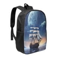 thumbnail image 1 of Goofa Moonlit Night Sea Sailboat Pattern 17in Student Backpack - School, Travel, Work Bookbag -Laptop Backpack,Water Resistant College School Computer Bag, 1 of 6
