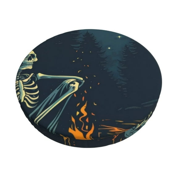 Goofa Moonlit Skeleton Campfire Printed Stool Covers Round, Waterproof Round Bar Stool Covers Anti-Slip Round Bar Stool Seat Cover with Elastic Bands Durable-14 inch