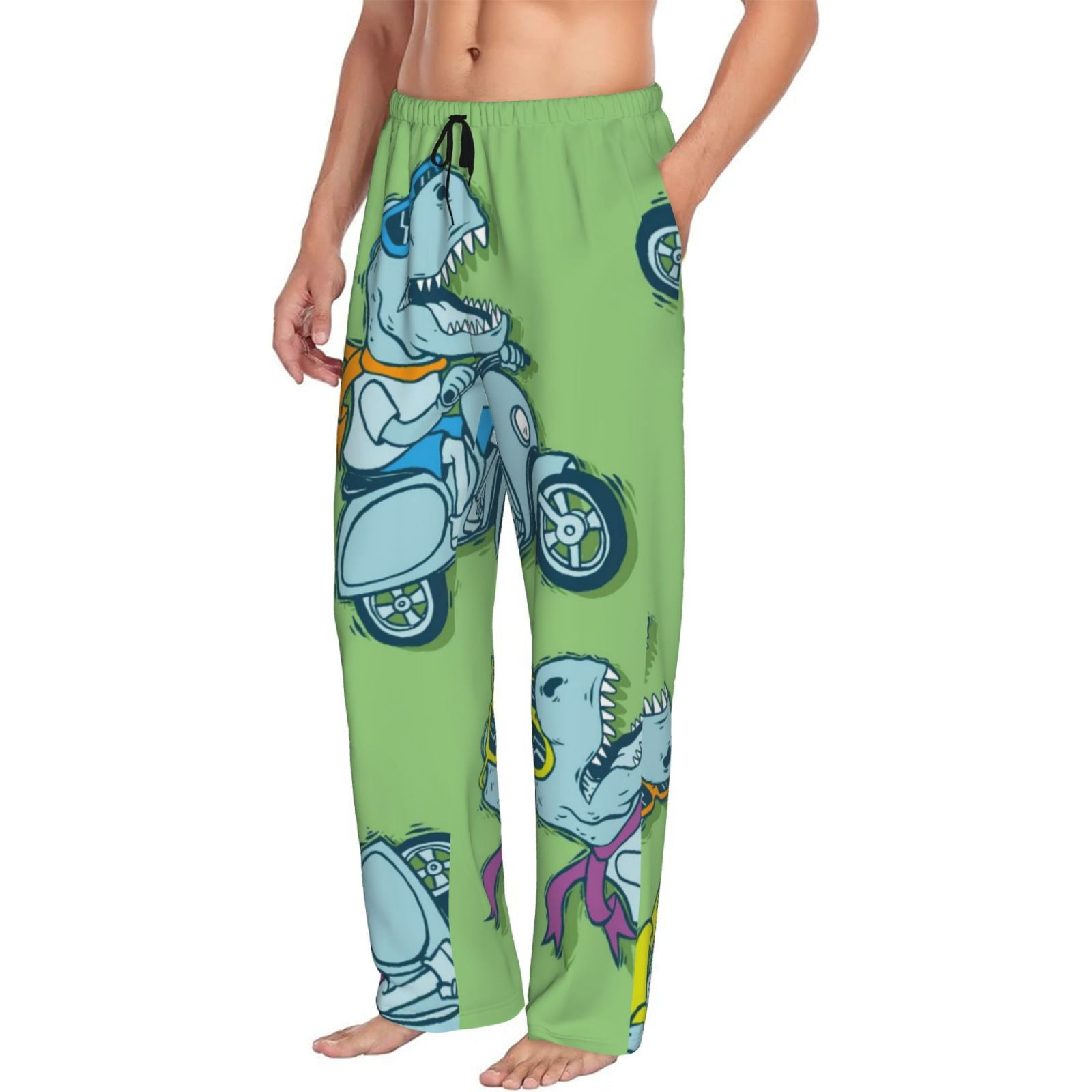 Goofa Motorcycle Riding Dinosaur Printed Soft Pajama Pants for Men