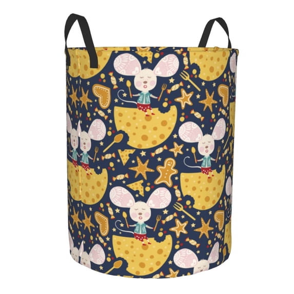 Goofa Mouse Cheese Printed Circular Hamper,Laundry Basket with Handles,Storage Baskets Foldable,Large Capacity Laundry Hamper-Small