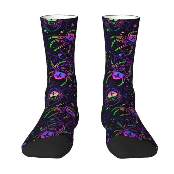 Goofa Multi-colored Spiders Printed Men's Crew Socks, Soft Durable Breathable Moisture-Wicking with Odor Control Cotton socks