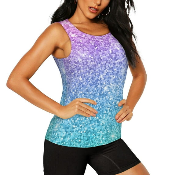 Goofa Multicolor Glitter Printed Womens Workout Tops for Women Sleeveless Yoga Shirts Athletic Running Tank Tops Sleeveless Gym Clothes Workout Apparel-Large