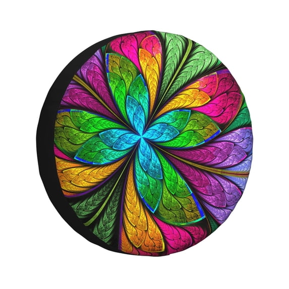Goofa Multicolored Beautiful Flower Pattern Universal Tire Cover for Jeep, SUV, Truck, and Trailer – Waterproof, UV-Resistant,Easy to Install, Fits 14"-17" Tires-14 inch
