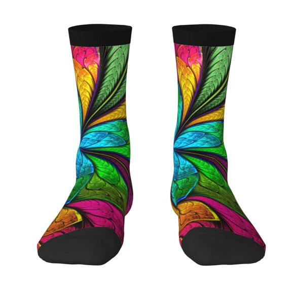 Goofa Multicolored Beautiful Flower Printed Men's Crew Socks, Soft Durable Breathable Moisture-Wicking with Odor Control Cotton socks