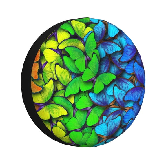 Goofa Multicolored Butterflies Pattern Universal Tire Cover for Jeep, SUV, Truck, and Trailer – Waterproof, UV-Resistant,Easy to Install, Fits 14"-17" Tires-17 inch