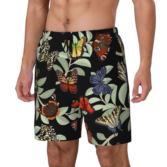 Goofa Multicolored Butterflies Printed Men's Swim Trunks Board Shorts Quick Dry Mens Swimming Trunks with Compression Liner,Breathable Fit Hawaii Beach Shorts-Small
