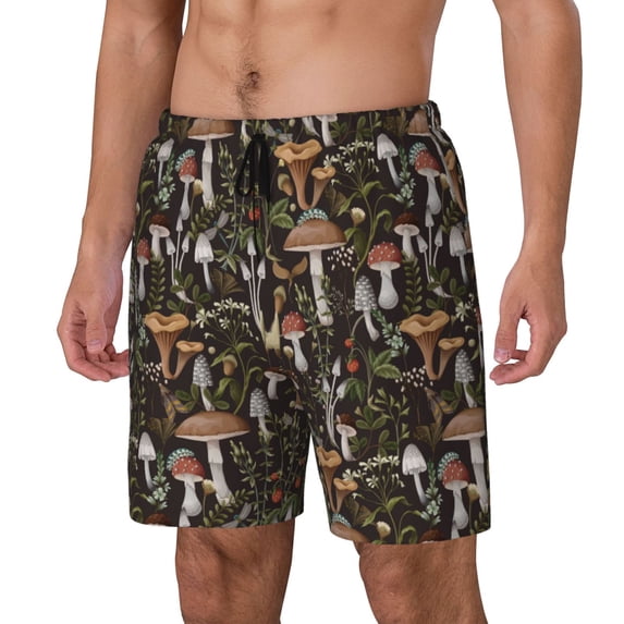 Goofa Mushroom Garnish Printed Men's Swim Trunks Board Shorts Quick Dry Mens Swimming Trunks with Compression Liner,Breathable Fit Hawaii Beach Shorts-3X-Large