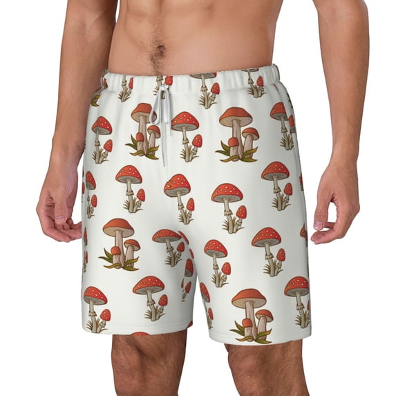 Goofa Mushroom Printed Men's Swim Trunks Board Shorts Quick Dry Mens Swimming Trunks with Compression Liner,Breathable Fit Hawaii Beach Shorts-Large