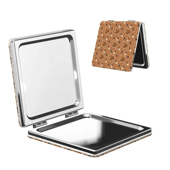 Goofa Mushroom maple nuts Pattern Pocket Mirror, Portable Makeup Mirror,Travel Makeup Mirror,Dual-Sided Compact Mirror,Gift Makeup Mirror-Square