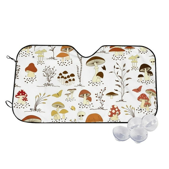 Goofa Mushrooms And Butterflies Printed Car Windshield Sunshade,Foldable Reflective Sun Visor,UV Protection Heat Blocker Sunshade,Car Cooling Accessory-Medium