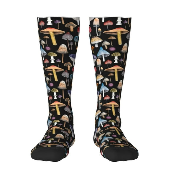 Goofa Mushrooms and Autumn Leaves Pattern Adult Stockings, Color-Block Knee High Socks, Comfortable and Breathable, Soft and Stretchable, Sports, and Decoration