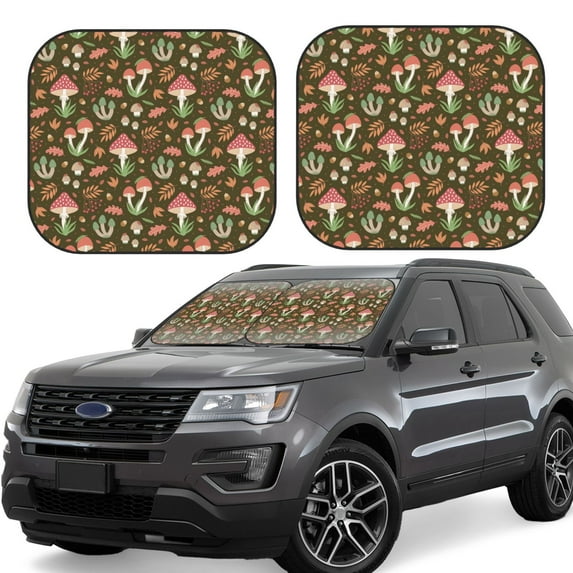 Goofa Mushrooms and Autumn Pattern 2 Piece Car Windshield Sun Shade Foldable | Front Windshield Shade for Sun, Heat and UV Rays | Sunshade for Car Front Window-Small