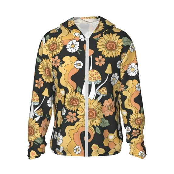 Goofa Mushrooms Honeycomb Printed Women's UPF 50+ Sun Protection Hoodie Jacket Lightweight Long Sleeve Sun Shirt for Women with Pocket Hiking Outdoor-XX-Large