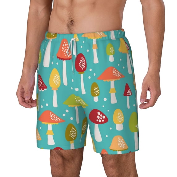 Goofa Mushrooms Printed Men's Swim Trunks Board Shorts Quick Dry Mens Swimming Trunks with Compression Liner,Breathable Fit Hawaii Beach Shorts-X-Large