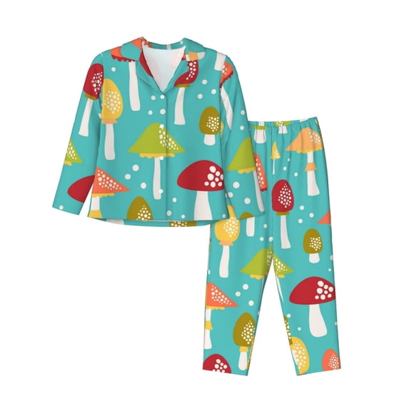 Goofa Mushrooms Printed Women’s 2 Piece Pajama Set Super,Pajamas Women's Long Sleeve Sleepwear Soft Button Down Loungewear Pjs Lounge Set Nightwear-XX-Large