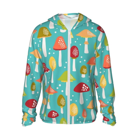 Goofa Mushrooms Printed Women's UPF 50+ Sun Protection Hoodie Jacket Lightweight Long Sleeve Sun Shirt for Women with Pocket Hiking Outdoor-Small